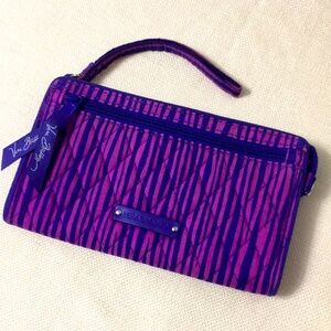 💐Vera Bradley Top Zip Wallet Impressionista Stripe Purple/Pink